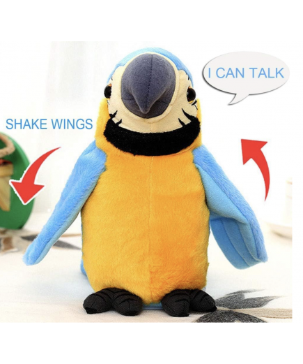 Talking Plush Parrot Blue and Gold Macaw Interactive Toy